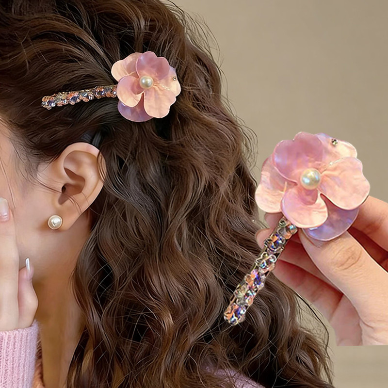 Rose Jelly Retro Acetate ดอกไม้ Pearl Duckbill คลิป High-End หน้าผาก Bangs กิ๊บติดผม