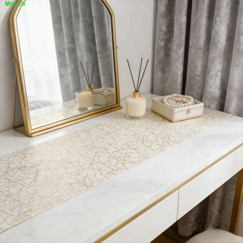 MIQUS Glitter Table Runner, Bronzing Mesh Glitter Metal Table Runner, Sparkling Chaotic Pattern สี่เ