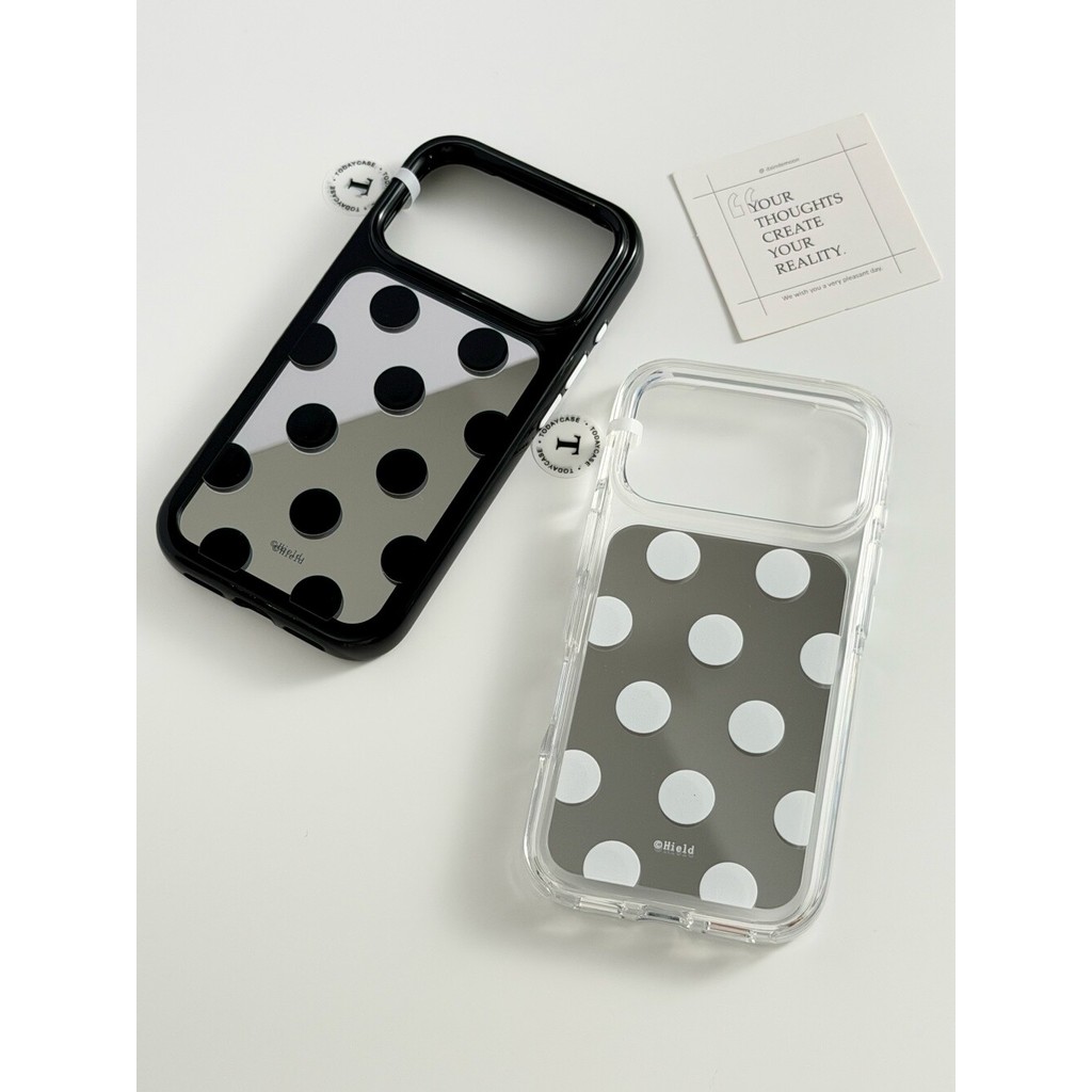 น่ารักกระจก Polka Dot สไตล์เกาหลียกกล้องกันกระแทกสีดําสีขาวเคสโทรศัพท์สําหรับ iPhone 17 Pro Max 16 Pro 15 14 Pro Max