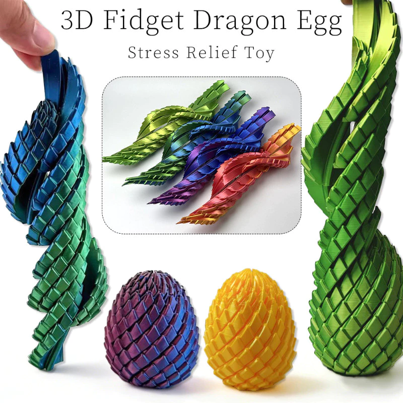 PLA 3D พิมพ์บิดมังกรไข่, 4.8x5.7 ซม. Vibrant Gradient สี, ความวิตกกังวลบรรเทาโต๊ะเครื่องประดับสําหรับพนักงานออฟฟิศและนักเรียน