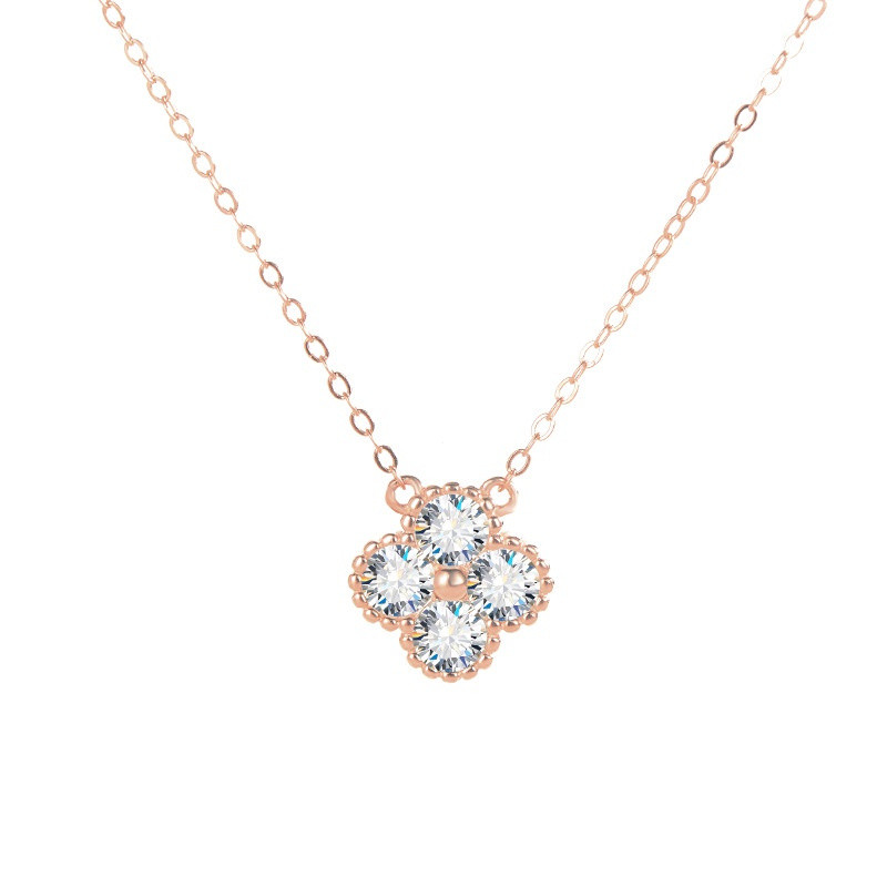 จริง Moissanite 0.4ct Four Leaf Clover Design สีขาว Rose Gold สีขาว D Vintage สร้อยคอ S925 เงินการรั