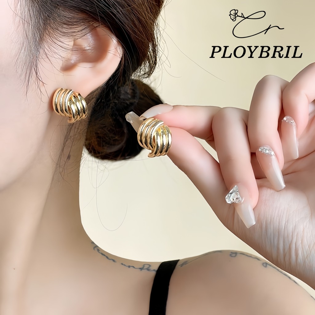 PLOYBRIL ต่างหูเข็มเงิน รูปทรงเรขาคณิต เรียบง่าย เท่ สไตล์แฟชั่น E080