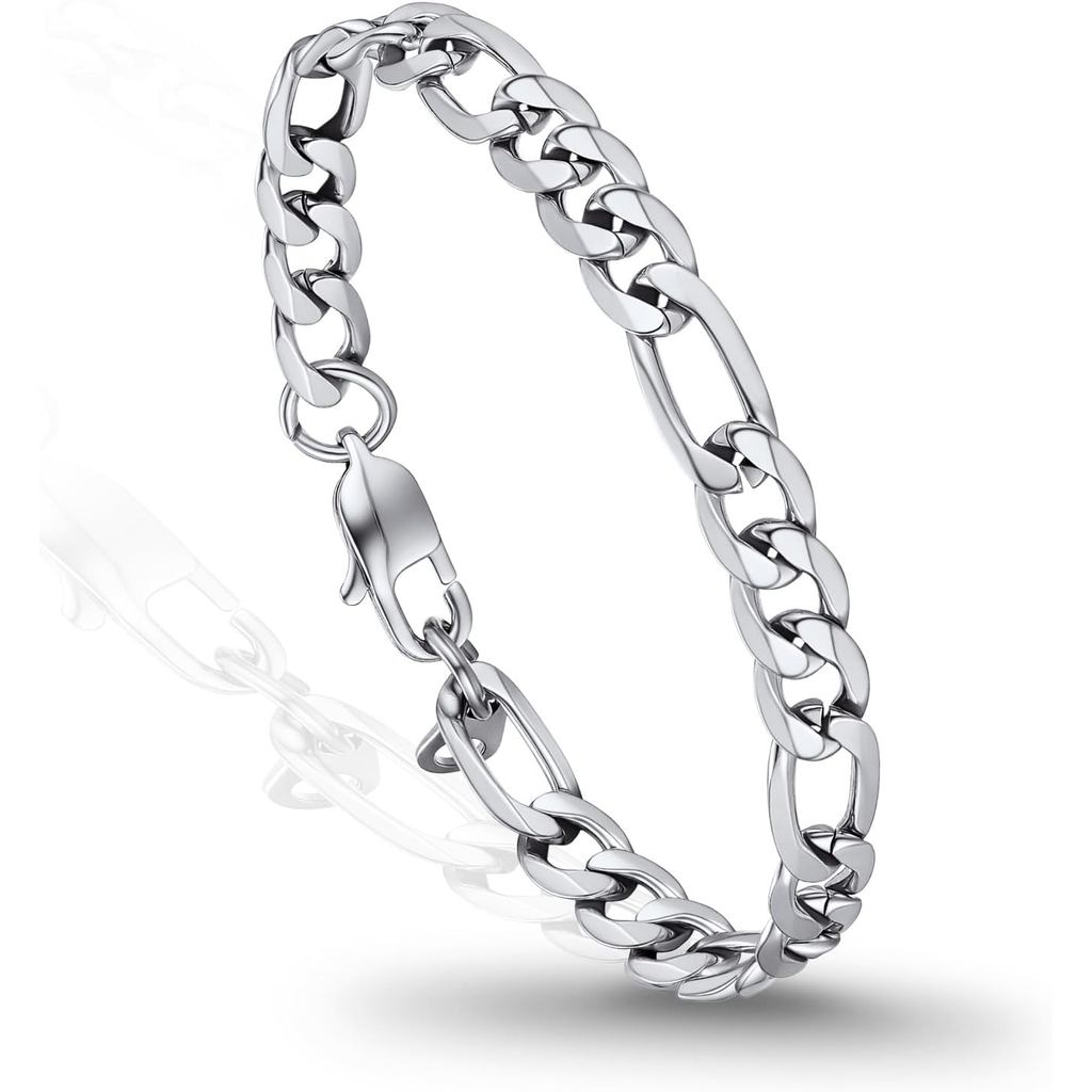 PROSTEELFigaroBraceletForMenWomen,MensGoldBraceletStainlessSteel//GoldPlatedFigaroChainBracelets,W:6