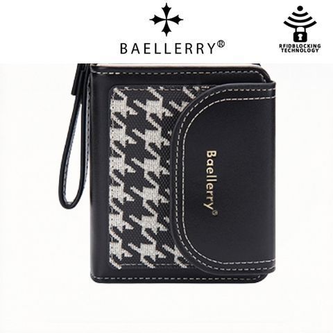 BAELLERRY กระเป๋าสตางค์หนังพับผู้หญิง Viral และ Black Elegant ล่าสุด Motif Julia WA1276B5 Simple