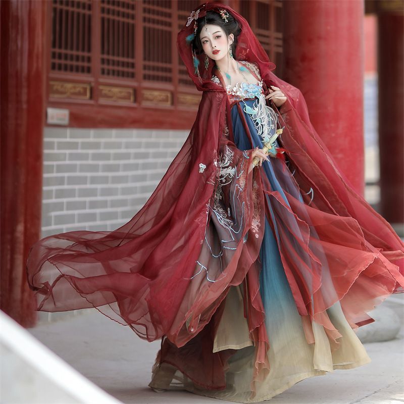 T Tang Made Hanfu เสื้อเชิ้ตแขนสั้นปักผู้หญิงชุดเต้นรําชุดถ่ายภาพท่องเที่ยวสไตล์จีน
