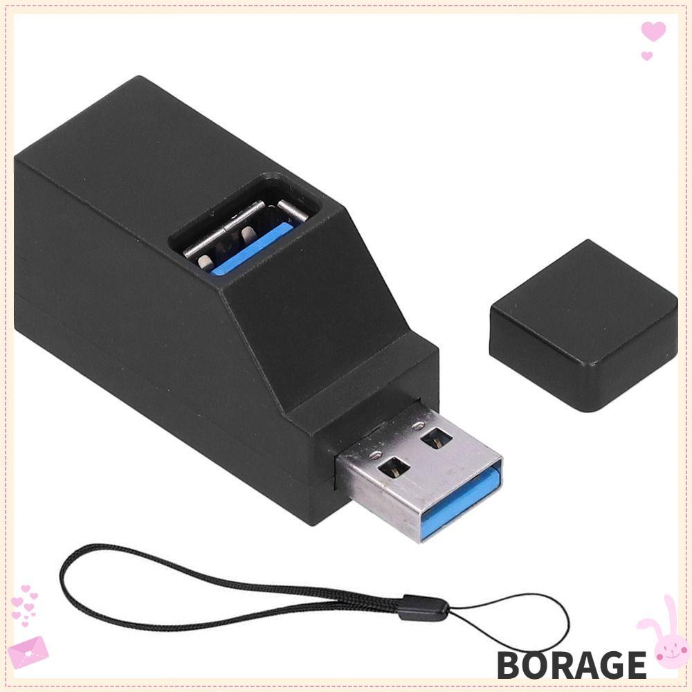 BORAG 1PCS USB Splitter, พร้อม Lanyard 3 พอร์ต USB 3.0 Hub, แบบพกพา Plug and Play สีดําความเร็วสูง U
