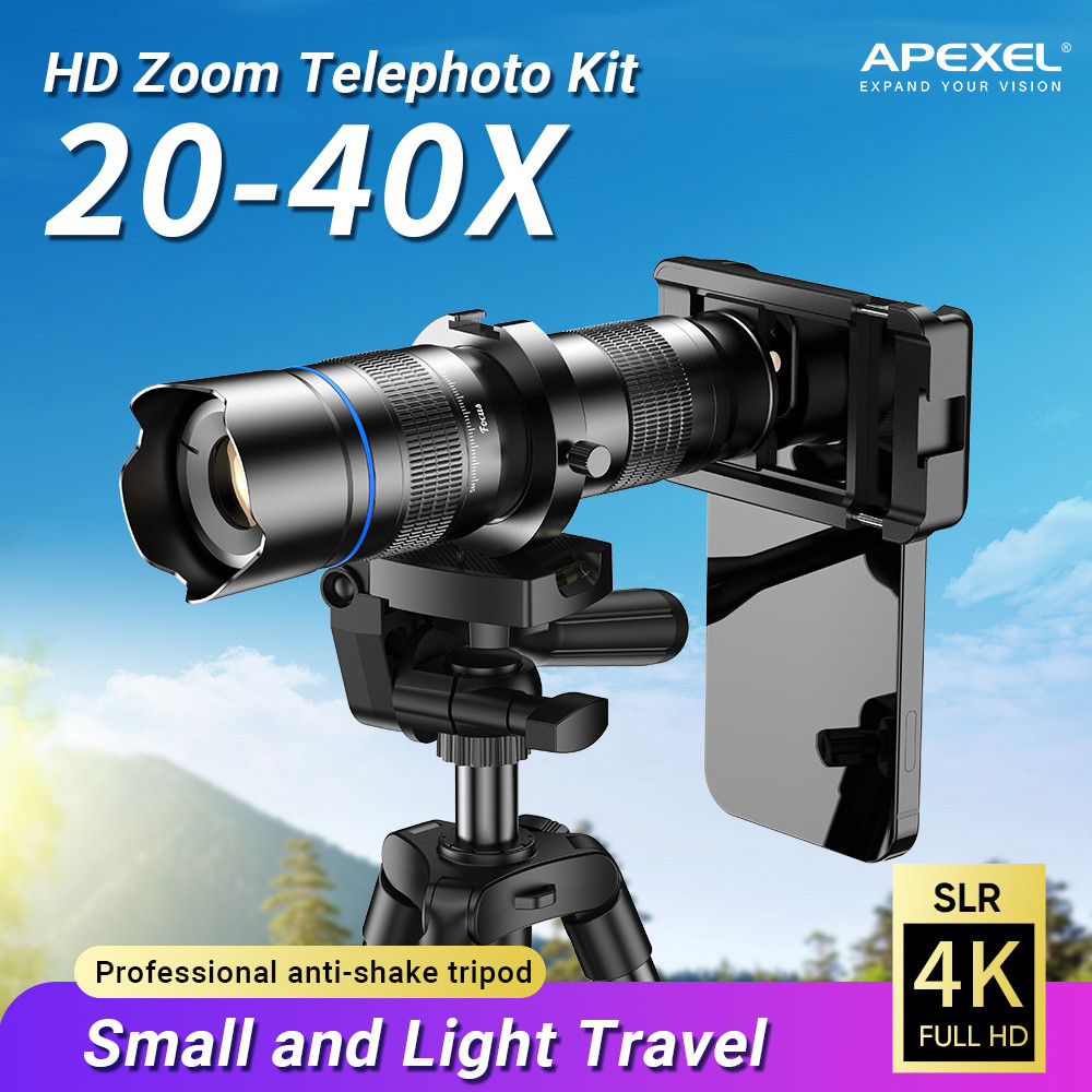 APEXEL 20-40x เลนส์เทเลโฟโต้ซูม เลนส์กล้องโทรทรรศน์พร้อมขาตั้งกล้องแบบขยายได้โลหะสําหรับ Samsung iPhone สมาร์ทโฟนทั้งหมด เลนส์โทรศัพท์