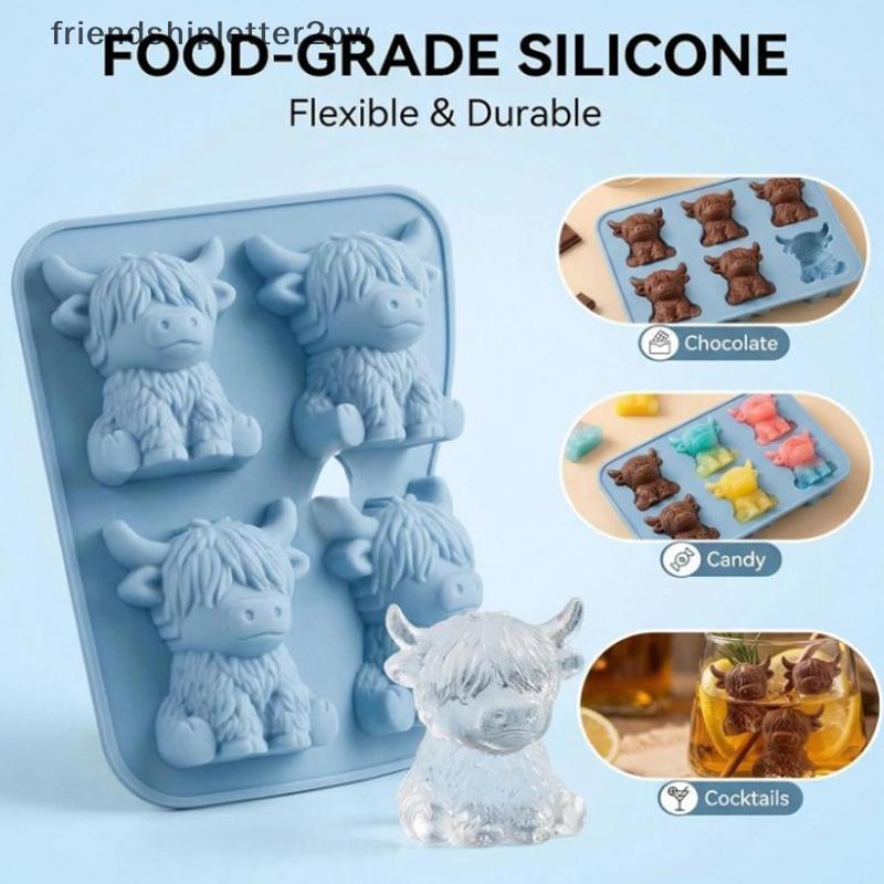 (แฟน) Highland วัว Ice Cube แม่พิมพ์ 3D ซิลิโคน Fondant ช็อกโกแลต Candy เทียน Mould สําหรับ DIY เบเกอรี่ห้องครัวสัตว์ Decor Creatives (TH)