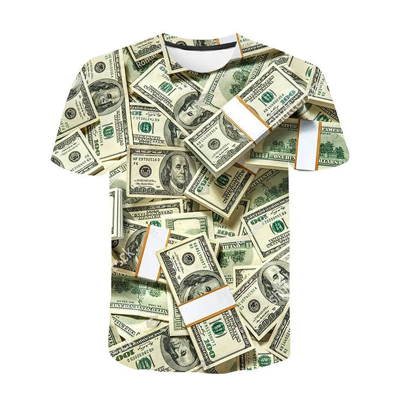 Tshirt US Dollar 3D พิมพ์เสื้อยืดสําหรับชายเงินเงินสดกราฟิก T เสื้อ Dollar Bill Party รอบคอ Tops คอส