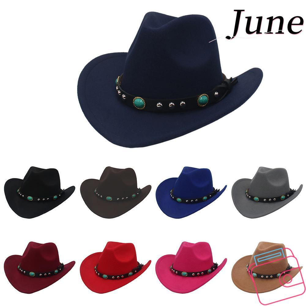 JUNEGOODS Western Cowgirl Hat, Wide Brim Classic Cowboy Hat, Vintage with Studded Pinched Decored Ba
