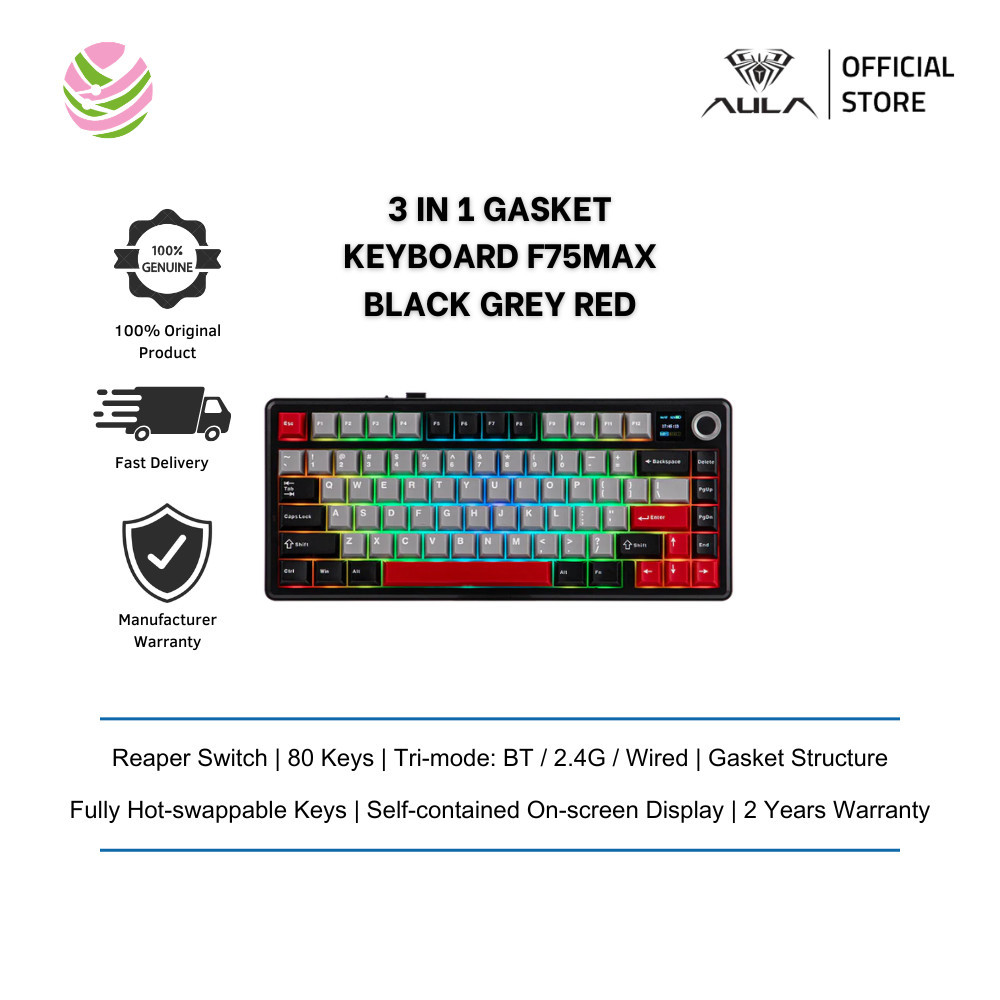 AULA F75MAX ปะเก็น 3 in 1 คีย์บอร์ดเครื่องกล Tri-swappable พร้อมหน้าจอ TFT