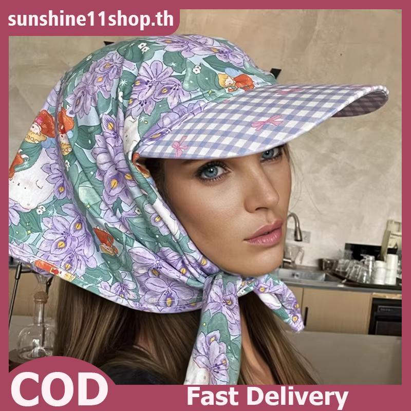 SUNSHOP ผู้หญิง Hip Hop Sun Visor เกาหลีสายคล้องหมวกสามเหลี่ยม Headscarf ปรับน้ําหนักเบาสําหรับการเดินทางและปิกนิก TH