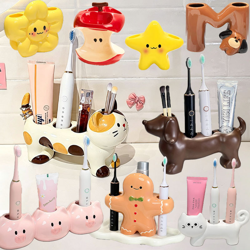 พร้อมส่ง ที่วางแปรงสีฟันเซรามิก ดีไซน์การ์ตูนน่ารัก ที่ใส่แปรงสีฟัน ทนทาน ครอบครัวและตกแต่งห้องน้ำ
