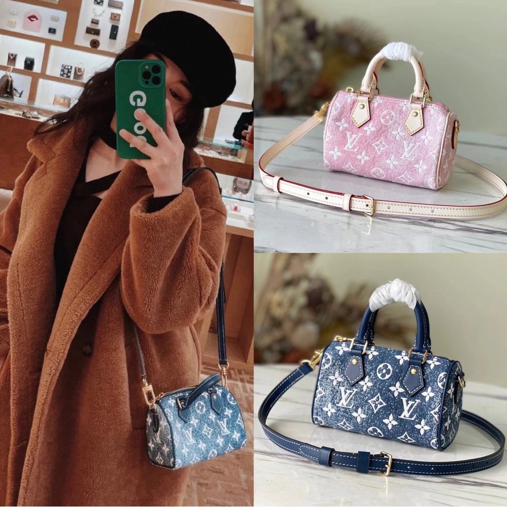 Louis Vuitton, LV Limited Edition M81168 Denim Blue M813 Denim Pink Nano Handbag Denim Series mini B