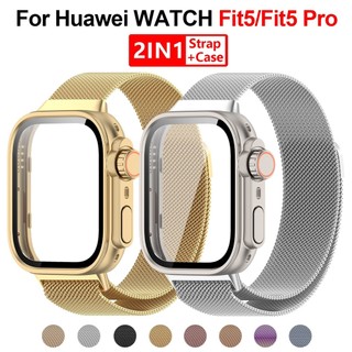 สําหรับ Huawei Watch Fit 5 / Fit 5 Pro สายรัดห่วงซิลิโคนแม่เหล็ก + Matte PC เคสกันชนป้องกัน 2-in-1 ชุดอุปกรณ์เสริม