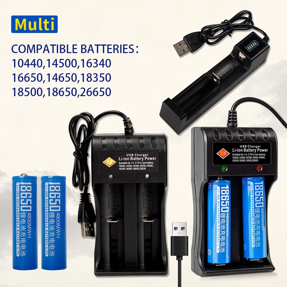 เครื่องชาร์จแบตเตอรี่ 18650 USB ชาร์จถ่าน Li-ion 3.7V-4.2V รุ่น 1/2/4 ช่อง มีไฟ LED บอกสถานะ
