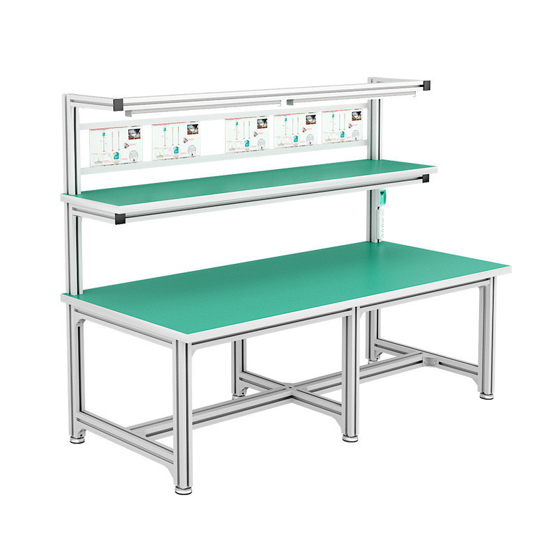 โต๊ะทำงานป้องกันไฟฟ้าสถิตย์โปรไฟล์อลูมิเนียม โต๊ะสายการผลิตเวิร์กช็อปพร้อมไฟ โต๊ะปฏิบัติการตรวจสอบ โต๊ะแพ็คของ -TH