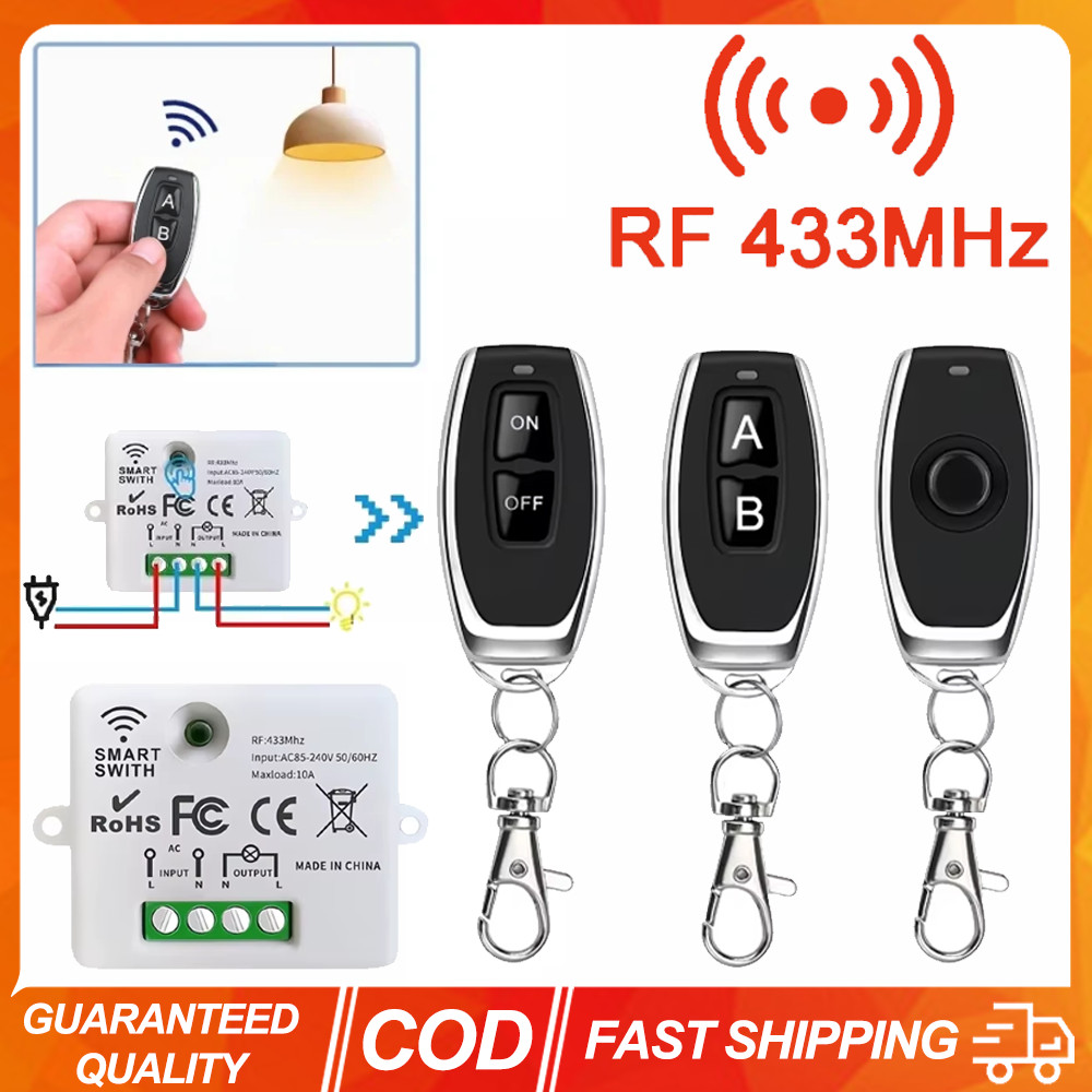 (จัดส่งรวดเร็ว) 433MHz สวิตช์ควบคุมระยะไกลไร้สาย AC 220V On Off รีโมทคอนโทรลเครื่องส่งสัญญาณแผงผนังสําหรับโคมไฟไฟ LED DIY