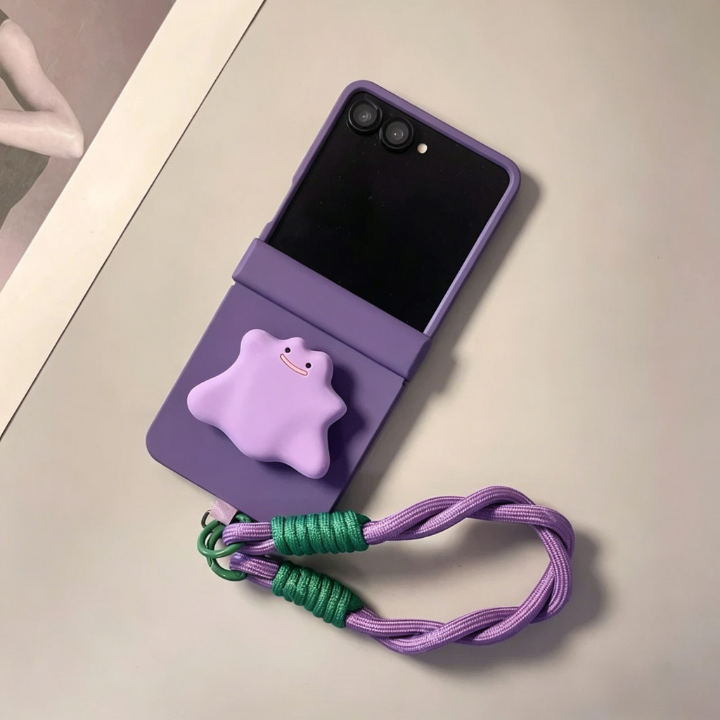 Ins Simple Dark สีม่วงเคสโทรศัพท์สีม่วง-Monster Bracket แบบพกพาเชือกสําหรับ Samsung Galaxy Z Flip7 Zflip6 ZFlip5 สําหรับ Xiaomi Mix Flip2 mixflip ฝาหลัง