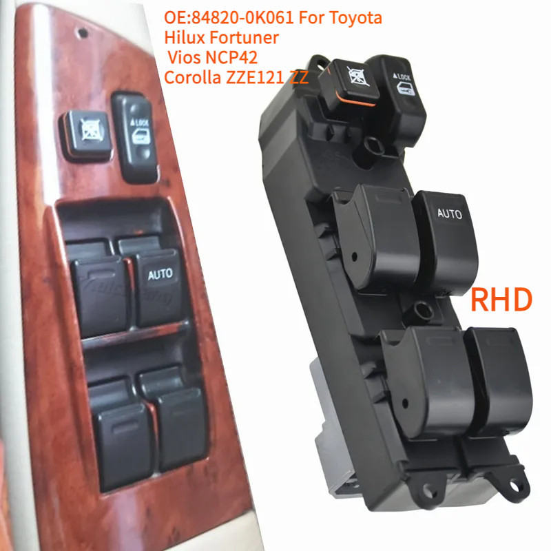 RHD ไฟฟ้าหน้าต่างสวิทช์ควบคุมหลักสําหรับ Toyota Hilux Fortuner Vios NCP42 Corolla ZZE121 84820-0K061