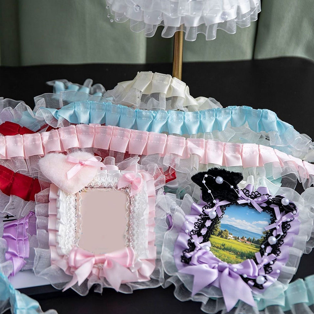 กว้าง Ruffle Edging DIY เย็บ Tulle Trim ผ้าริบบิ้นจีบลูกไม้ชีฟองตัด