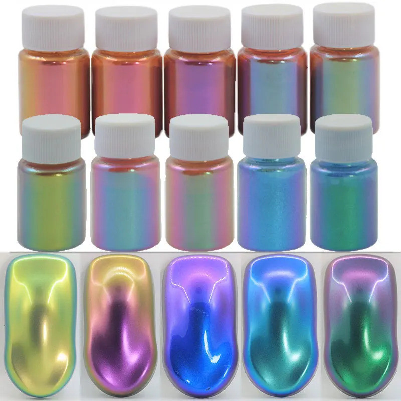 Colorshift หรือ Holographic Pigment สําหรับเล็บ Chameleon Mica Powder 10 Jar Pigment Powder สี Shift