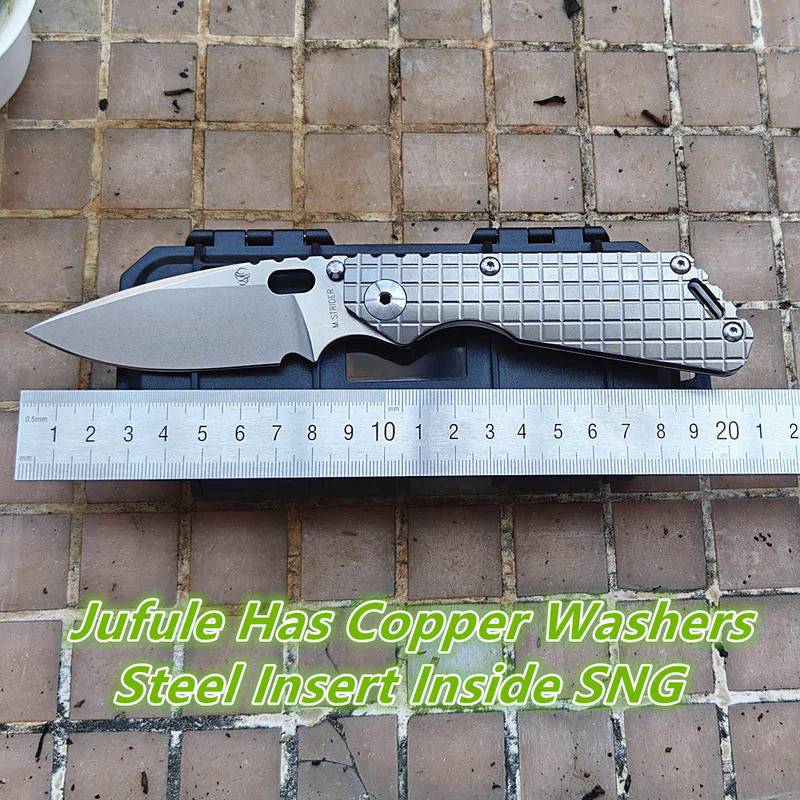 📌 💢 JUFULE Monkey Customized M.Strider SNG Titanium Handle Mark CPM 154 Copper Washer Folding Knife 