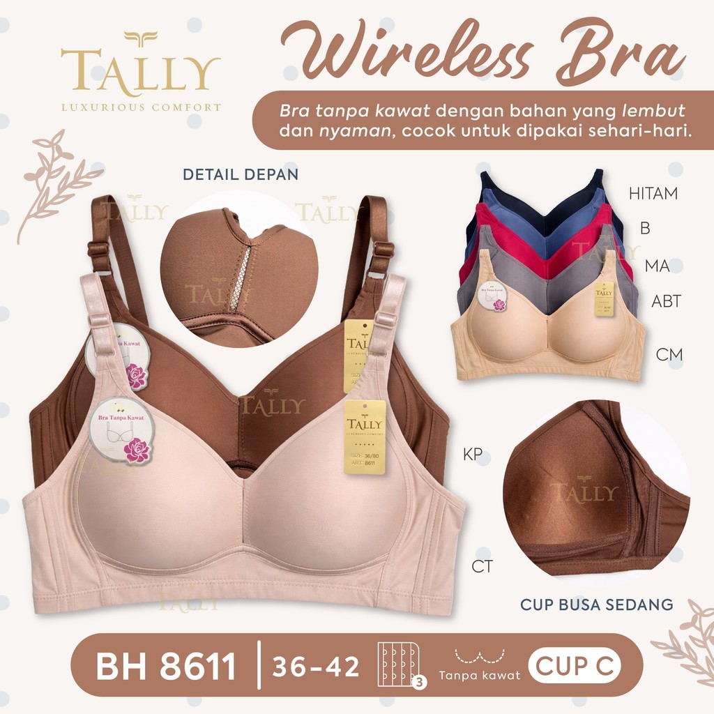 TALLY BRA BH 8611 I NYLON MATERIAL I SIZE 36 - 42 I CUP CI FULL CUP I MEDIUM FOAM I WITH WIRE I 3 HO