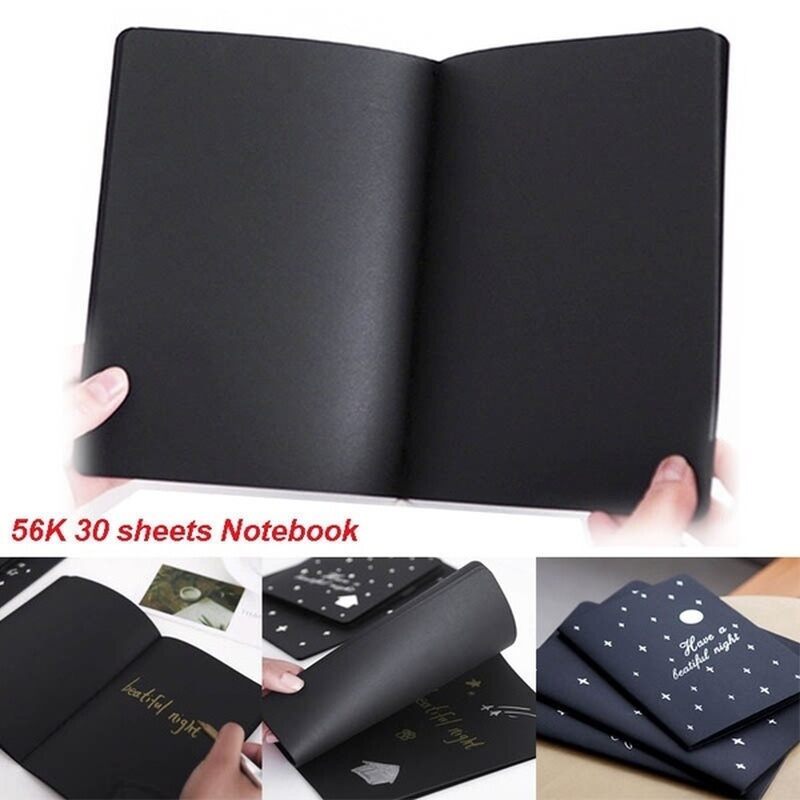 56K Black Paper Graffiti Notebook Sketch Book Diary Stationery For Painting Notepad Drawing (30 แผ่น