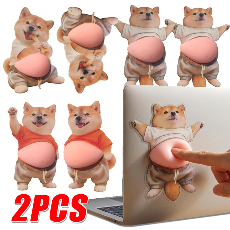 2 ชิ้น 3D Shiba Inu สุนัข Belly สติกเกอร์หยิก-การ์ตูนสร้างสรรค์ความเครียดบรรเทาสติกเกอร์-สําหรับโทรศัพท์โน้ตบุ๊คของขวัญ Decor