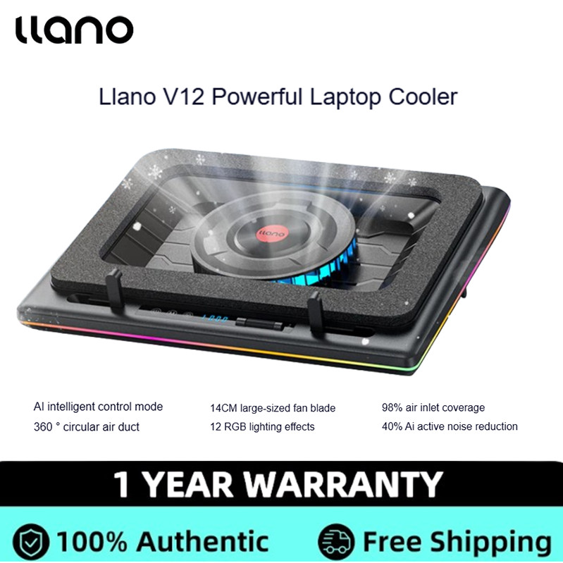 llano V12 Ultra AI ควบคุมอุณหภูมิอัจฉริยะแล็ปท็อปอัดอากาศหม้อน้ําเล่นเกมแล็ปท็อปยืนฐานความเร็วลมสูงร