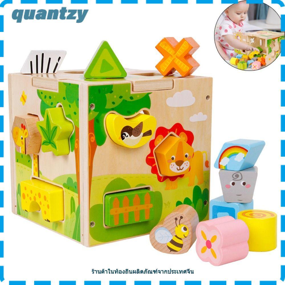 QUANTZY รูปร่าง Sorter ของเล่น, Sorting Cube รูปร่างรูปแบบการจับคู่ไม้กิจกรรม Cube, คุณภาพสูงการเรีย