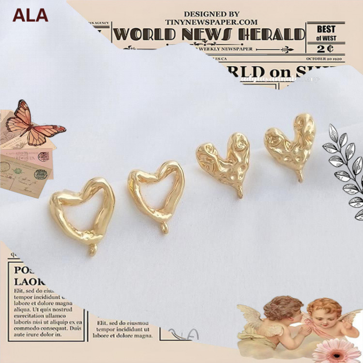 💖ALA เครื่องประดับ DIY💖แหวนหัวใจและต่างหู พีชสีธรรมชาติ ทำด้วยมือจากเข็มเงิน 925 และเคลือบด้วยทองคำ 14K เหมาะสำหรับงานฝีมือ【earrings ตุ้มหู ตุ้มหูห่วง ต่างหู ต่างหูห่วง ตะขอต่างหู earring】