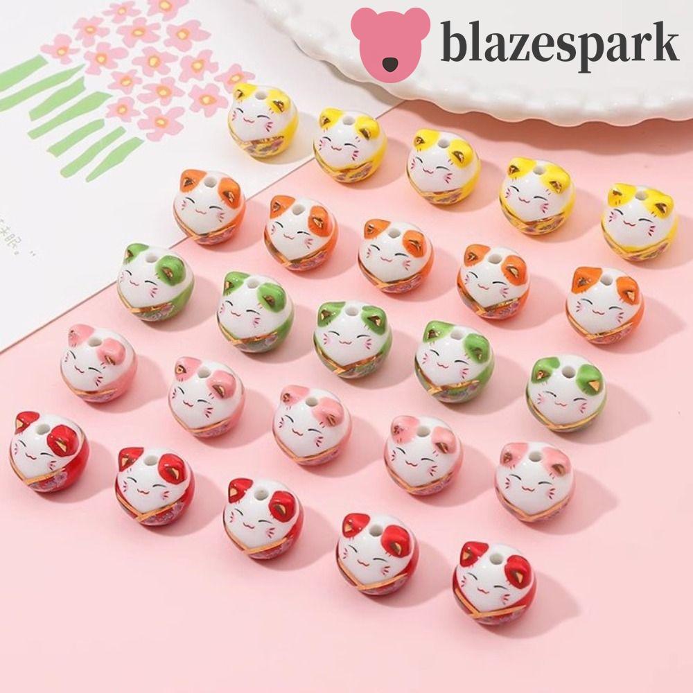 BLAZESPARK ลูกปัดแมว พลูตัส, สร้อยคอ Kitty Maneki-eko ลูกปัด, แฟชั่นแมว Handmade เซรามิค DIY เครื่อง