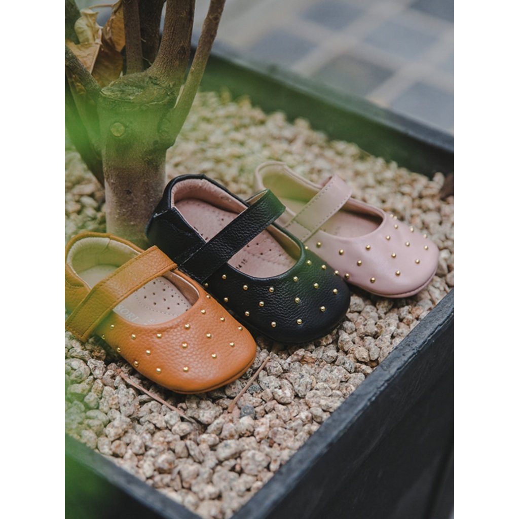 NJ ผลิตภัณฑ์สําหรับเด็กหมุดแฮนด์เมดเกาหลี Velcro Round Toe Baby Princess BB รองเท้าเด็กวัยหัดเดินเด็