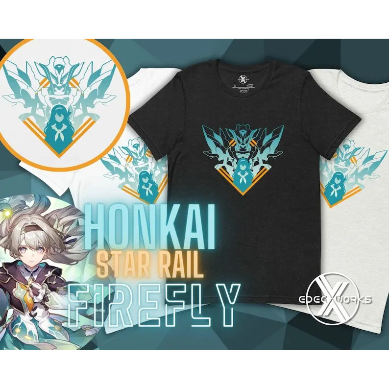 เสื้อยืดอนิเมะ Firefly Honkai Star Rail HSR Firefly Merch เสื้อยืดเกมเมอร์แบบยูนิเซ็กส์ เสื้อยืดโอตา