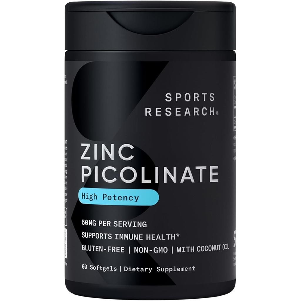 การวิจัยกีฬา Zinc Picolinate 50mg พร้อมน้ํามันมะพร้าวออร์แกนิก | อาหารเสริมสังกะสีดูดซึมสูงพร้อมฟังก์ชั่นภูมิคุ้มกันเพื่อสุขภาพ-ที่ไม่ใช่จีเอ็มโอ ตรวจสอบแล้ว, กลูเตนและถั่วเหลืองฟรี (60 ของ