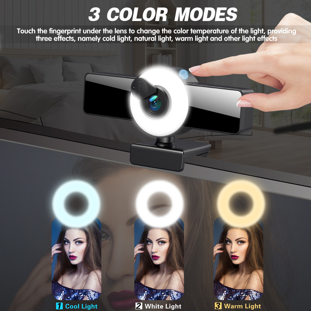 4k รุ่นส่วนตัว Beauty Autofocus 1080p กล้องคอมพิวเตอร์ลําโพง Touch USB Live webcam2k เติมแสง