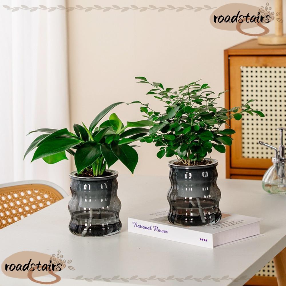 ROADSTAIRS กระถางต้นไม้ Hydroponic, โปร่งใสที่ถอดออกได้กระถางดอกไม้,พลาสติกสร้างสรรค์รดน้ําด้วยตนเองสํานักงานบอนไซตกแต่ง
