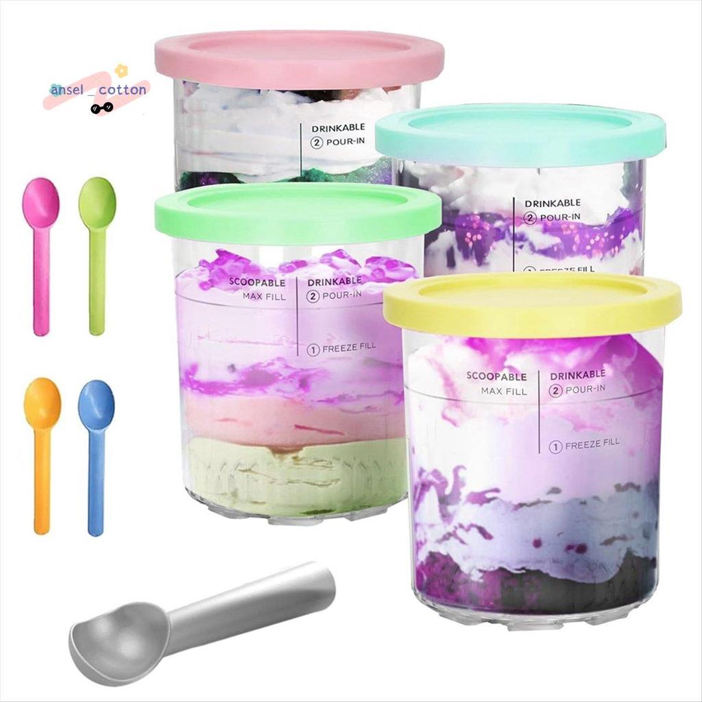 ภาชนะไอศกรีมสําหรับ Creami Pints และฝาปิด 24oz ถ้วย Creami Deluxe NC501 NC500 Series พร้อม Scoops เป