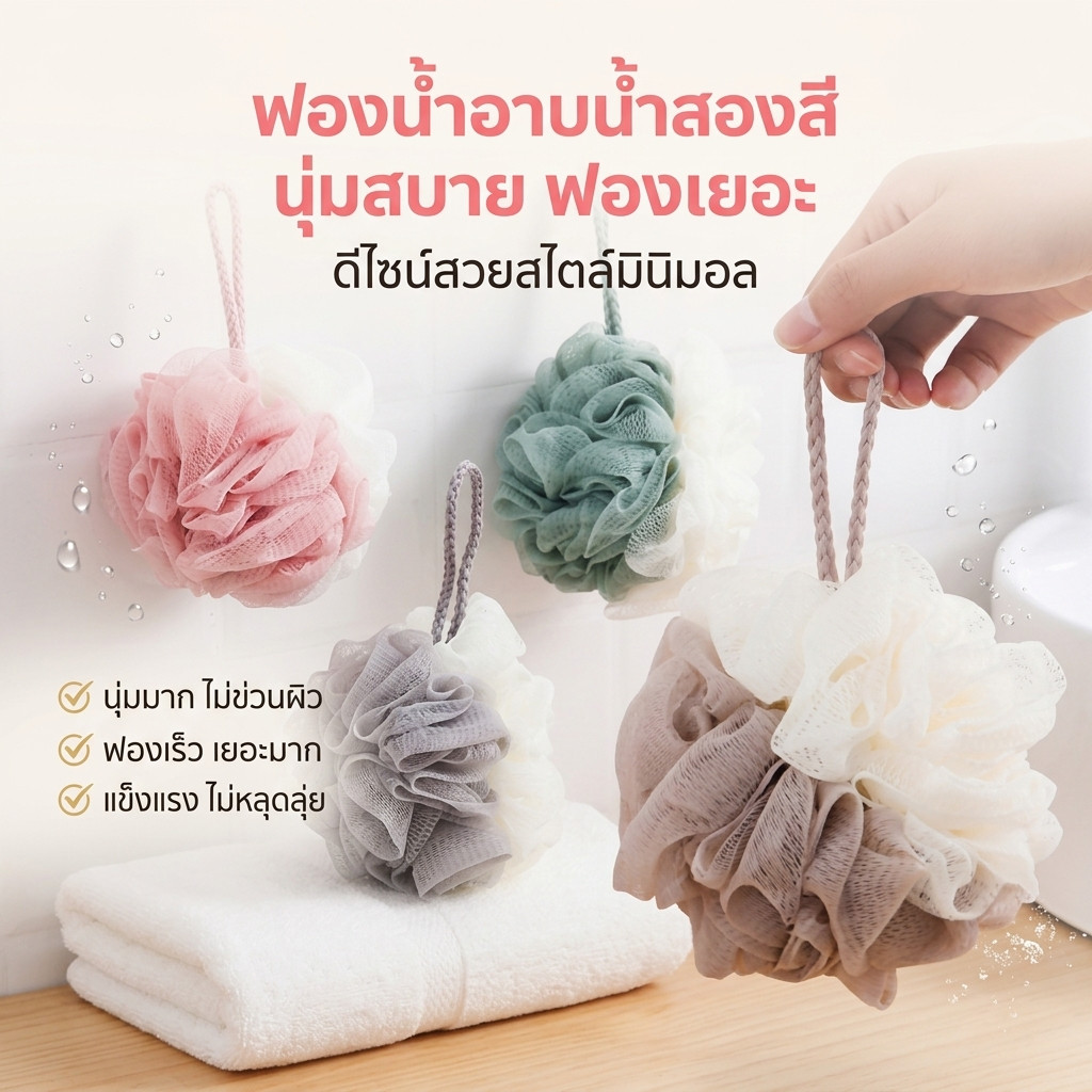 ใยฟองน้ำอาบน้ำ ใยขัดผิวนุ่มพิเศษ ฟองน้ำมาก ไม่เจ็บผิว สำหรับอาบน้ำประจำวัน ส่งฟรี