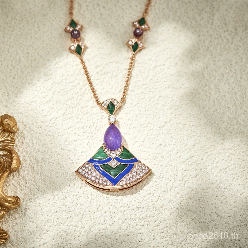 สไตล์ใหม่สุภาพสตรี Malachite Fan Chain Heavy Industry Cross-Border สร้อยคอเสื้อกันหนาวยาว Gold-Plate