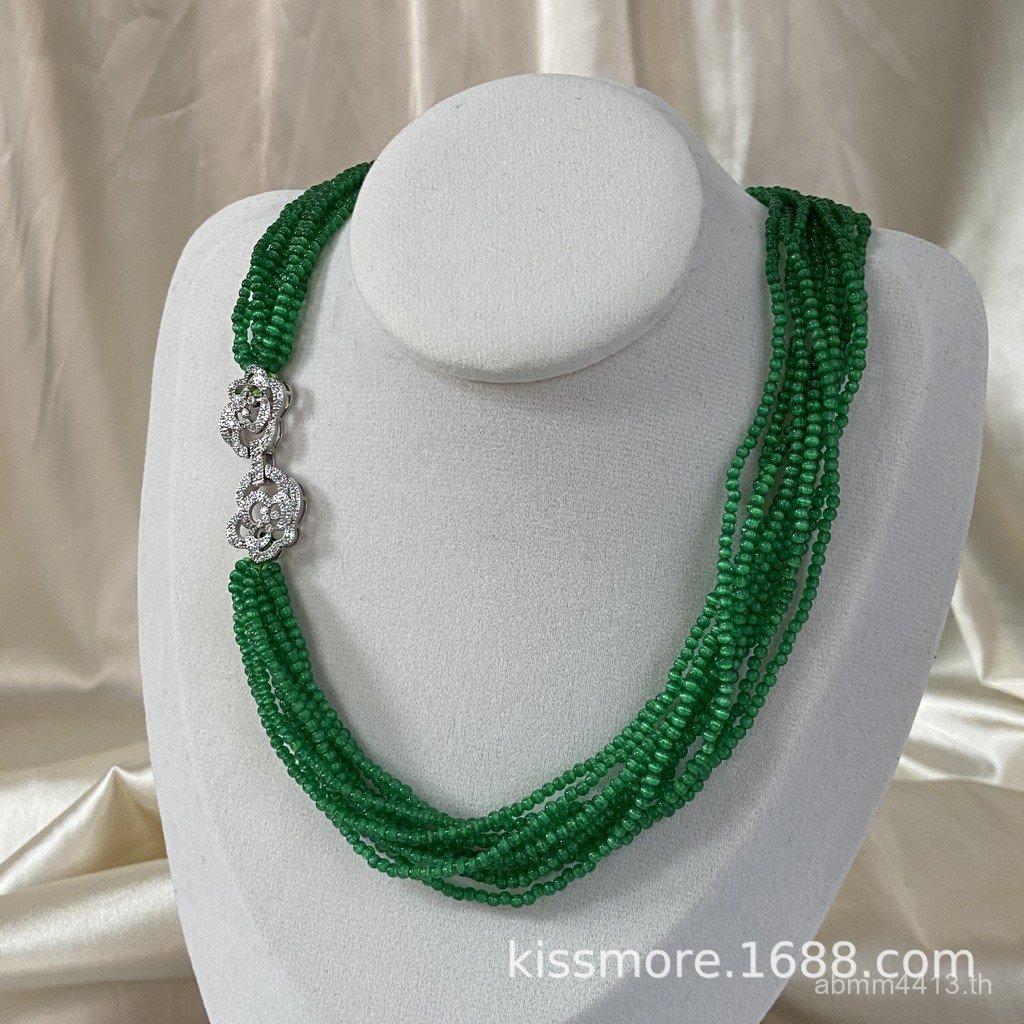 Multi-Layer Chain Lazy Sam Diamond Feel Retro Full Camellia Cats Eye สวมเพชรสร้อยคอเต็มรูปแบบสไตล์จี