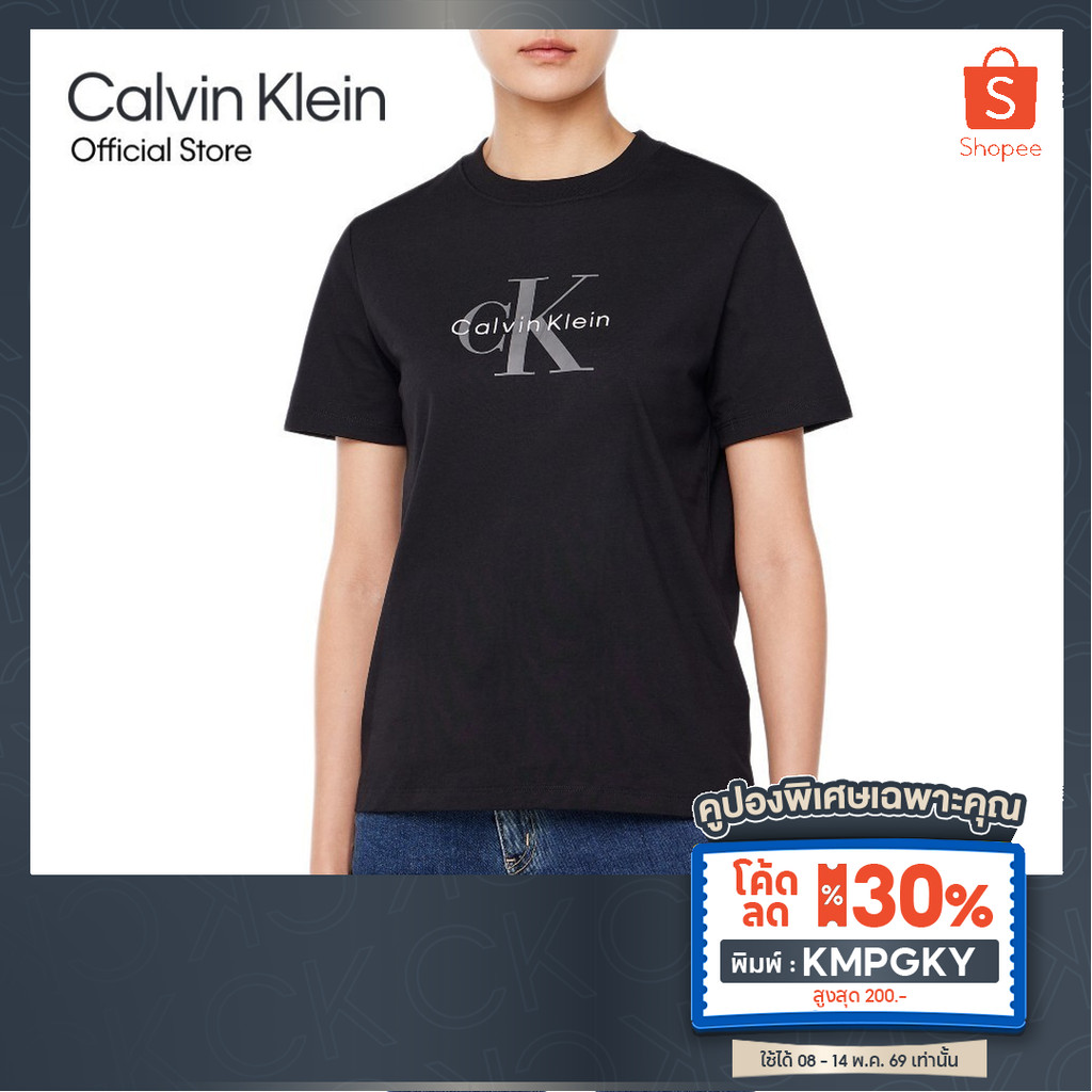 [ลด30%พิมพ์ KMPGKY] CALVIN KLEIN เสื้อยืดคอกลมแขนสั้นผู้หญิง Monogram Logo ทรง Regular รุ่น 47B865G 