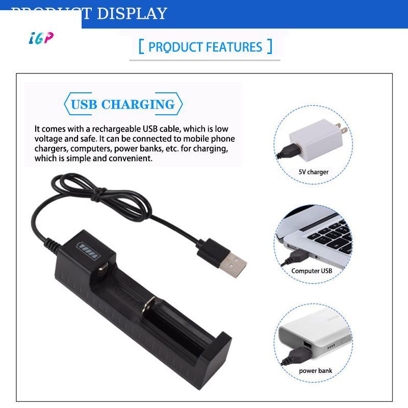 (IGP) Universal USB Smart Single Slot Charger 18650 แบตเตอรี่ลิเธียมไฟฉายของเล่น 26650 3.7V-4.2V ใหม