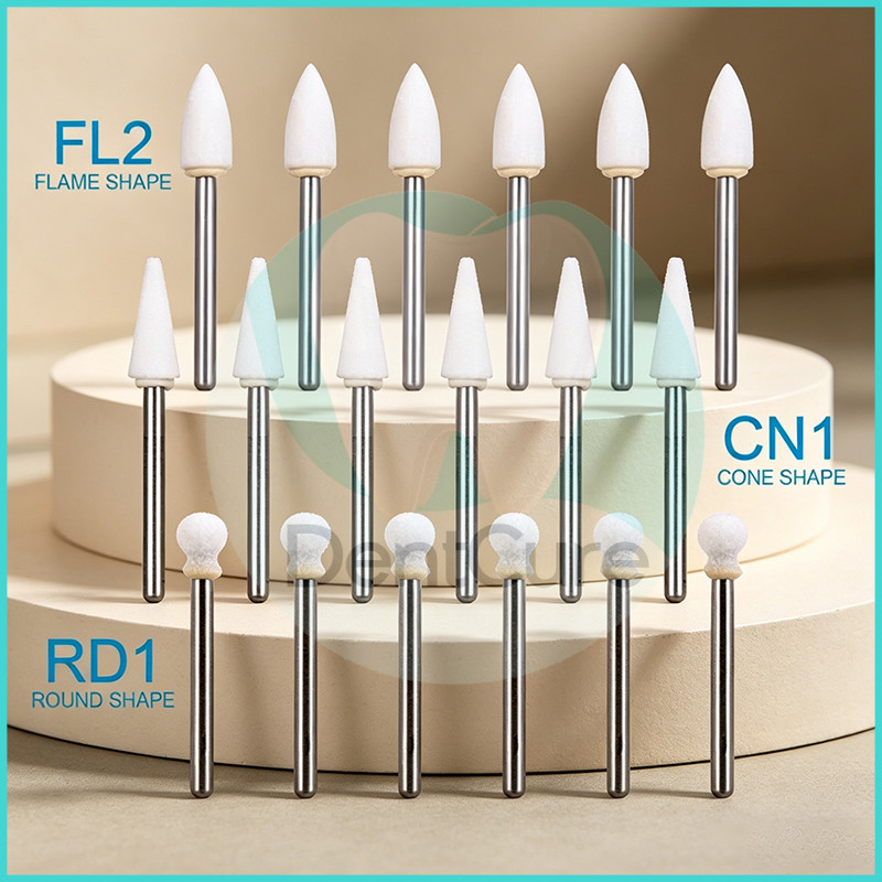 12 ชิ้น/กล่อง หินขัดฟัน สีขาว 1.6 มม. (High Speed) - กรวยขัด Burs เจียรเซรามิก พอร์ซเลน สําหรับเครื่องมือทันตแพทย์
