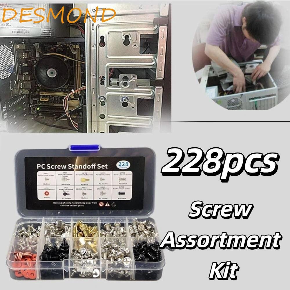 DESMOND 228pcs Bolt Assortment Kit, ความแข็งสูงซ่อมคอมพิวเตอร์สกรู Assortment Kit, สวมใส่ชุบนิกเกิลไ