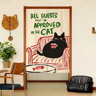 อารมณ์ขัน Cat Themed Noren Curtain, Vintage Black Cat ผ้าครึ่งผ้าม่านสําหรับ Cafe/Shop, Pet Lover Room Divider