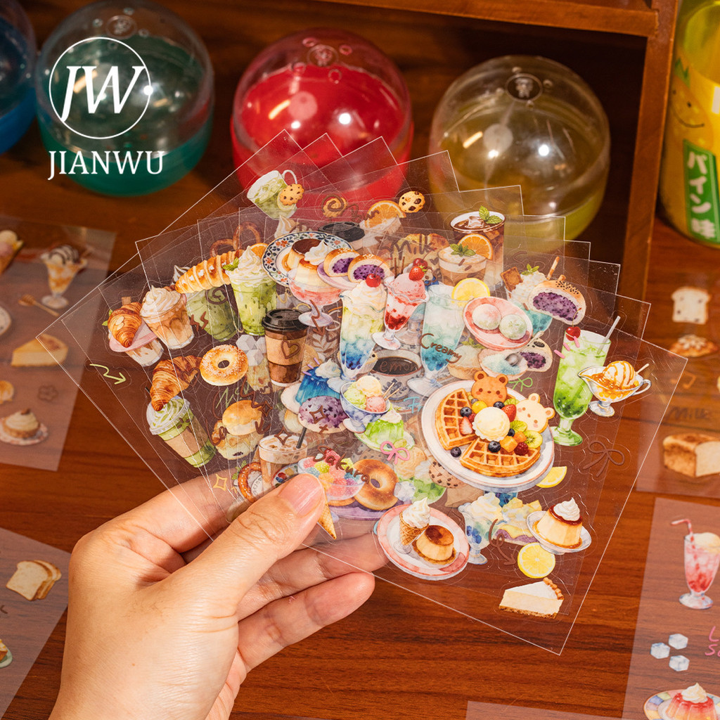 JIANWU Sweet and Fun Food Series Vintage Coffee Bread Dessert Landscape Material Collage PET Sticker Creative Journal Stationery