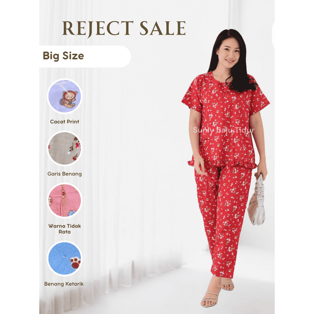 KATUN REJECT ปฏิเสธ | ชุดนอนแขนสั้นผู้หญิงพร้อมกางเกงขายาว | ชุดนอนคอตตอนผู้ใหญ่ไซส์ใหญ่ | แอล 118 -